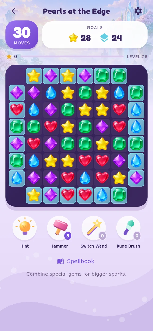 Prisma gameplay: colourful crystals, level goals and magical boosters